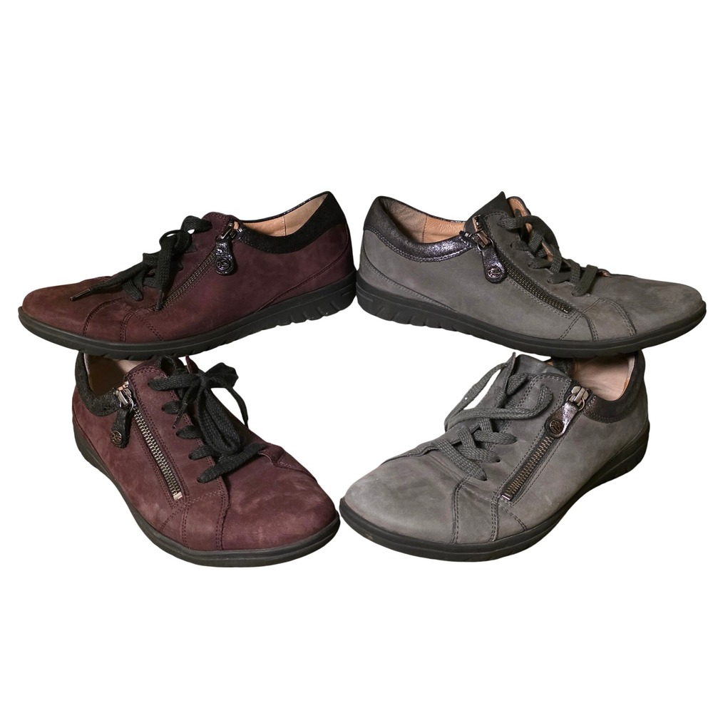 Hartjes XS Womens Leather Side Zip Sneakers Made in Austria Brown‎ Grey Size 6.5